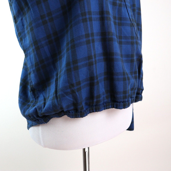 Madewell Size M Wrap-Front Shirt Arion Plaid Collared Blue Black - Picture 8 of 11